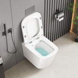 Garvee Inodoro suspendido sin bordes en cerámica con tapa abatible automática, descarga eficiente, forma U, 51cm, blanco, baño moderno - Blanco