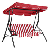 Garvee Columpio de Jardín de 3 Plazas con Toldo Ajustable y Cojines, Balancín de Exterior para Terraza y Patio, Estructura de Hierro Resistente, Rojo y Blanco - Rojo