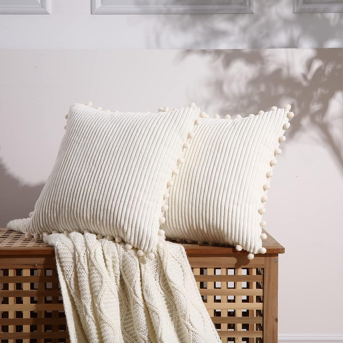 Garvee Fundas de Almohada de Chenille Juego de 2, 45x45cm, con Borlas, Estilo Boho, Beige, para Sofá y Dormitorio