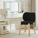 Garvee Silla De Maquillaje Con Tela Teddy, Soporte Ergonómico, Patas De Madera, Compacta Para Dormitorio Y Oficina, Color Suave - Negro