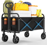 Garvee Carrito de Playa Plegable Todo Terreno - Carro de Jardín con Ruedas Anchas y Gran Capacidad para Camping, Pesca y Transporte de Carga Pesada - Negro