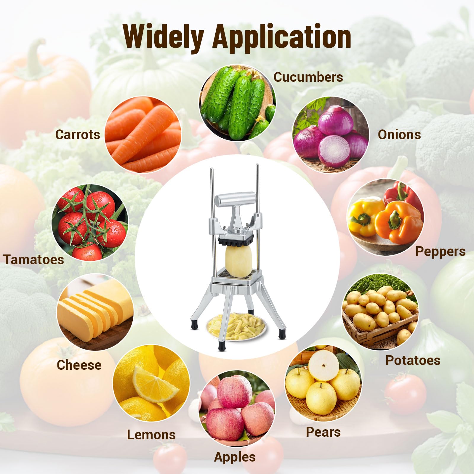 Garvee Cortador Comercial de Verduras y Frutas con Cuchillas de Acero Inoxidable 1/4 Pulg, Mango Ergonómico, Base Antideslizante para Cocina Profesional y Hogar