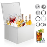 Garvee Baúl de Hielo Empotrable de Acero Inoxidable 304, Hielera de 50x40x33 cm con Tapa Bisagra para Bar y Barbacoa, Enfriador de Bebidas Térmico para Exterior, Plateado - Plata (Tapa con Bisagra)