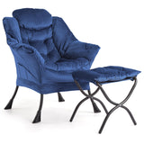 Garvee Sillón Lazy con Ottoman, Silla Lounge Moderna con Reposapiés Plegable, Estructura de Acero, Tela Transpirable, Diseño Ergonómico para Sala y Oficina, Negro - Azul