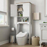 Garvee Gabinete De Almacenamiento 66''H Para Baño Con 2 Puertas Y Estante Ajustable, Madera Ingenieril, Blanco, Ideal Para Baño Y Lavandería