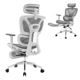 Garvee Silla de Oficina Ergonómica con Reposapiés Extensible, Silla de Escritorio de Malla con Soporte Lumbar Ajustable y Brazos 3D, Blanco y Gris - Gris