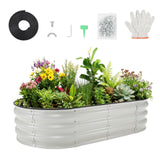Garvee Camas de Jardín Ovaladas 183x91x30cm, Acero Galvanizado Resistente Antióxido con Borde de Goma para Patio y Jardín - Blanco