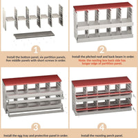 Garvee Caja de Anidación para Gallinas 2 Capas 10 Compartimentos, Acero Galvanizado, Con 10 Huevos Falsos, Antióxido Ventilada, Percha Piso Deslizante, Resistente al Agua, Rojo