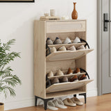 Garvee Zapatero de Ratán con 2 Cajones Abatibles y 1 Cajón Extraíble, Madera de Alta Densidad, Diseño Antivuelco y Ventilación, Madera Natural - Madera Natural