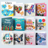 Garvee 5D DIY tarjetas de pintura de diamante, 12 tarjetas de felicitación, regalo creativo para mujeres, material de papel, diseño cumpleaños y agradecimiento - 