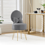 Garvee Taburete De Tocador Con Almacenaje, Housse Sherpa Suave, Respaldo Plegable, Patas Metal Dorado, Compacto Para Dormitorio Y Salón - Gris