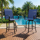 Garvee Conjunto de 3 Piezas para Exterior con Taburetes Giratorios y Mesa para Balcón Marco Negro y Azul - Azul