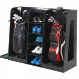 Garvee Soporte Organizador de Golf de MDF para 2 Bolsas con Cajones de Almacenamiento para Garaje 141x41x94cm Negro - Negro