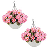 Garvee Set De 2 Geranios Artificiales Colgantes Resistente Al Clima Para Exterior Con Cesta Blanca - Rosa