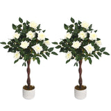 Garvee Árbol de Rosas Artificial Blanco 91cm, Flores Realistas, Base Estable, Maceta Negra, Decoración Interior Oficina Hogar
