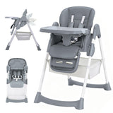 Garvee Silla Alta Plegable para Bebés y Niños, PU Cuero, Respaldo Ajustable, Arnés 5 Puntos, Gris Oscuro, Altura Regulable - Gris Oscuro