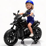 Garvee Moto Eléctrica Infantil 6V Batería 4Ah Ruedas de Apoyo Desmontables Faros Música y Claxon para Niños de 3 a 6 Años 25 kg Negro - Negro