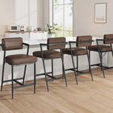 Garvee Set de 8 Taburetes de Bar con Reposabrazos y Respaldo, Cojín Grueso, Patas Metálicas Reforzadas, Cuero PU Impermeable, Altura de Mostrador para Cocina y Barra - Marrón