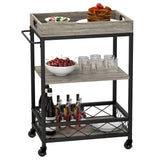 Garvee Carro de Servicio 3 Niveles con Ruedas, Estante para Vino, Acero Gris, Diseño Industrial, para Cocina y Bar - Carro de Comedor Gris