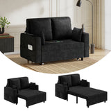 Garvee Sofá Cama 3 en 1 Convertible 142cm, con Portavasos y USB, Estructura Metálica, Espuma Alta Densidad, Color Negro - Negro