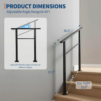 Garvee Barandilla para Escalera de 3 Peldaños Ergonómica y Estable con Accesorios de Montaje y Guantes para Exterior e Interior Negro