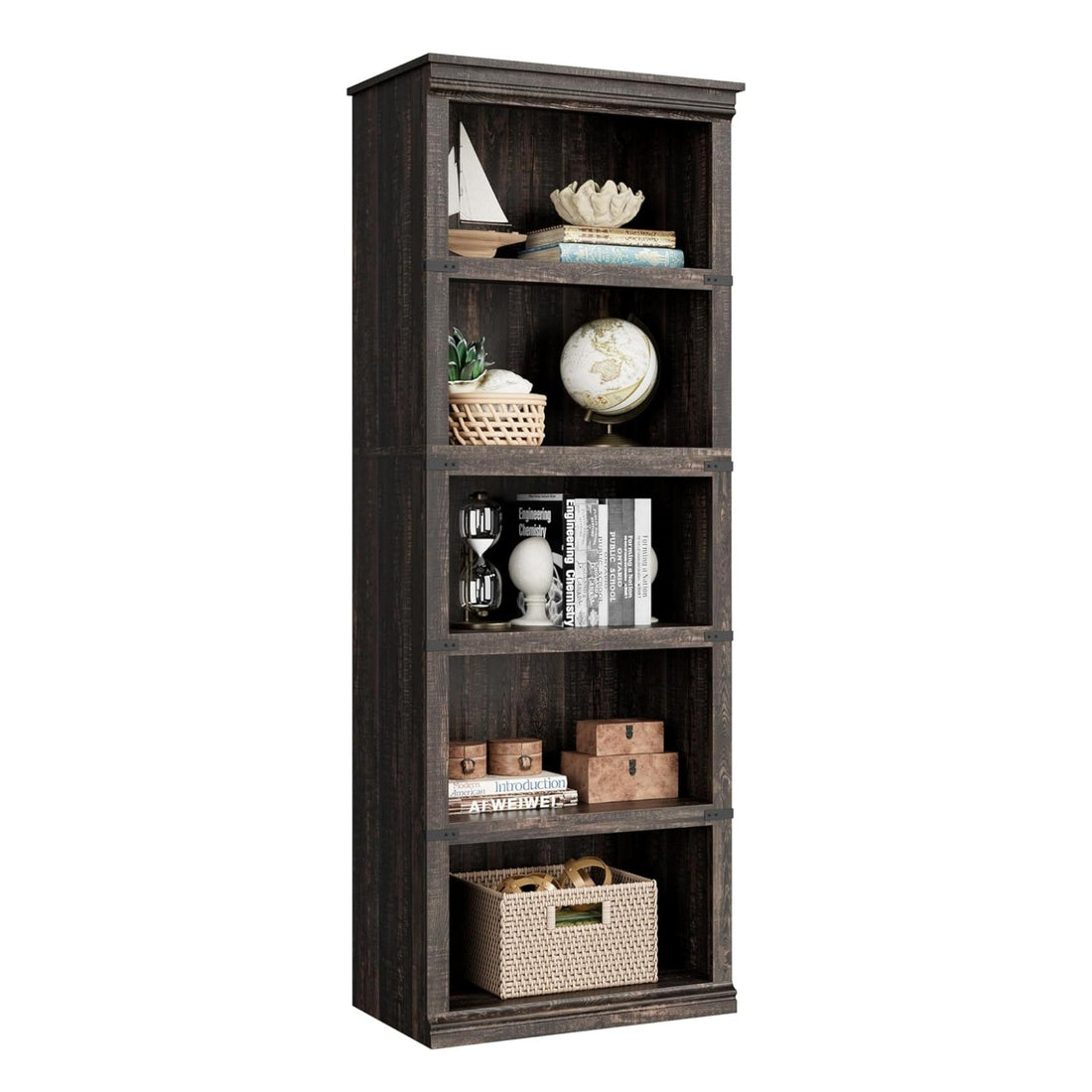 Garvee Estantería Librería De 5 Niveles Con Almacenamiento Para Sala De Estar Dormitorio 62x32x171CM Roble Oscuro