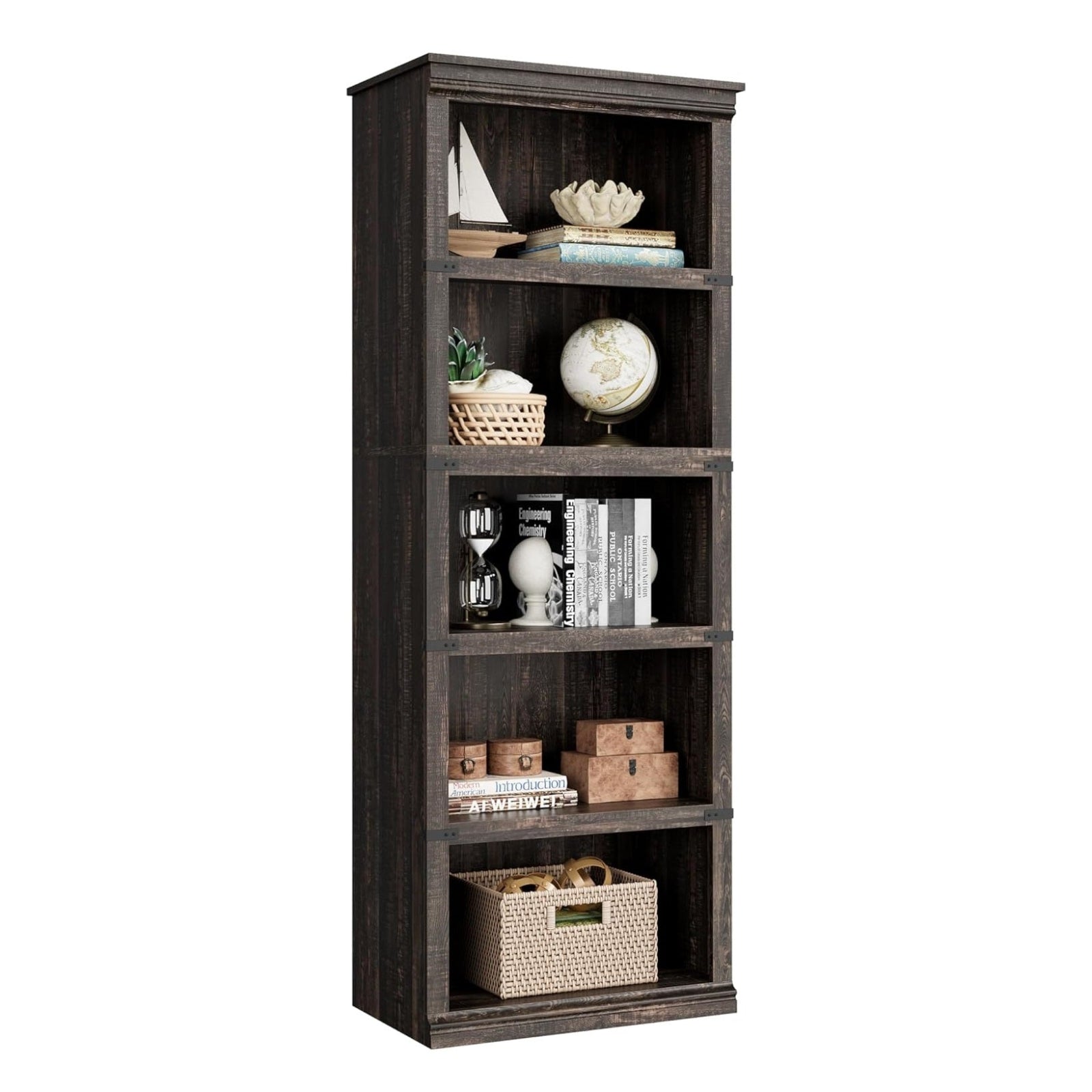 Garvee Estantería Librería De 5 Niveles Con Almacenamiento Para Sala De Estar Dormitorio 62x32x171CM Roble Oscuro