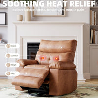 Garvee Sillón Reclinable Extragrande de Cuero PU con Masaje y Calefacción Giratorio 360° y Mecedora Manual Marrón Vintage