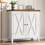Garvee Aparador Buffet Rústico de 76x40x80 cm Mueble Auxiliar de Madera Blanco y Marrón con Puertas en X y Estante Ajustable para Salón Comedor y Cocina - Blanco y Marrón