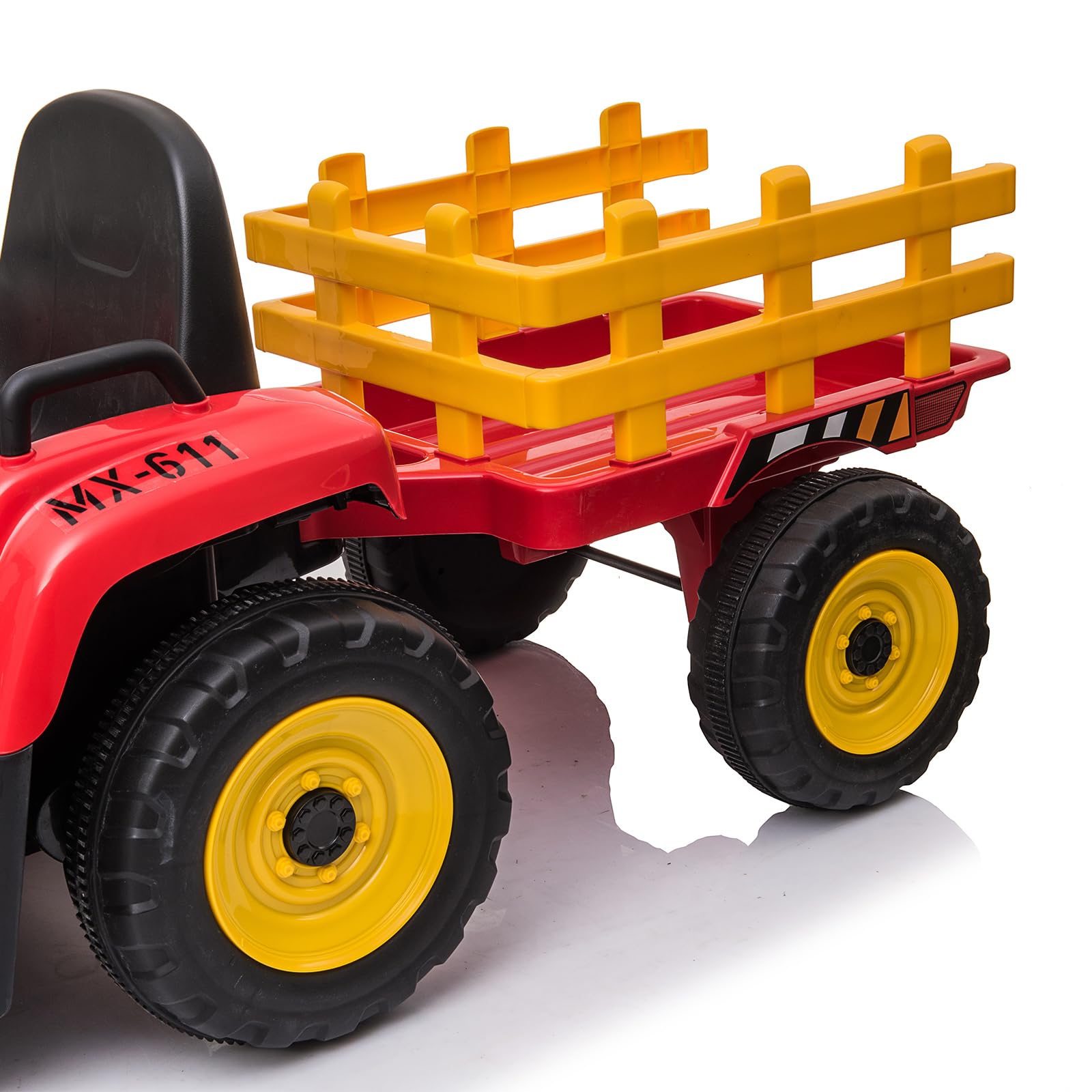 Garvee Tractor Eléctrico 12V, Remolque Extraíble, Luces LED y Bluetooth, 3-7 años, Jardín, Rojo