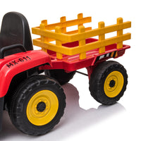 Garvee Tractor Eléctrico 12V, Remolque Extraíble, Luces LED y Bluetooth, 3-7 años, Jardín, Rojo