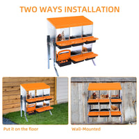 Garvee Caja de Anidación para Gallinas 6 Compartimentos con Soporte, Bandeja Deslizante, Ventilación Amplia, Plástico Resistente, Sistema Recolección Huevos, Ahorro de Espacio, Naranja