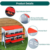 Garvee Caja de Nido para Gallinas 2 Niveles 8 Compartimentos con Soporte Metálico, Acero Galvanizado 0.6mm con Tapa Esmaltada, Techo Impermeable, Ventilación Superior, Rojo