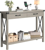 Garvee Consola Mueble Gris Mesa Consola Multifuncional con 2 Cajones para Entrada Sala de Estar Pasillo 109x30.5x76cm Gris - Gris