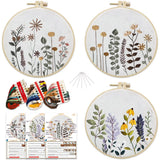 Garvee Kit De Bordado Para Principiantes Con 3 Aros, Motivos Florales, Tijeras, Punto De Cruz, Decoración De Salón