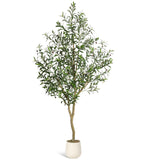 Garvee Árbol de Olivo Artificial Interior 213 cm con Tronco de Madera Natural, Maceta Blanca, Ajustable, Verde - Árbol de Olivo