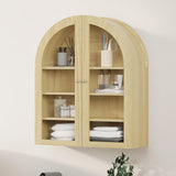 Garvee Gabinete de pared para baño arqueado 61cm, con puertas acrílicas dobles, estante ajustable, madera MDF, resistente al agua, roble - Roble