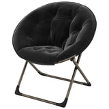 Garvee Silla Saucer de Piel Sintética Plegable con Estructura Metálica Asiento Acolchado Diseño Flor para Dormitorio y Sala - Negro