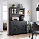 Garvee Armario De Cocina Con Soporte Para Microondas, Estante Ajustable, Madera Ingeniería, Seguro Y Espacioso, Para Comedor Y Cocina - Negro