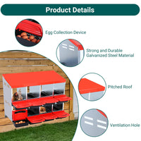 Garvee Caja de Nido para Pollos 2 Niveles 8 Compartimentos, Acero Galvanizado 0.6mm con Tapa Esmaltada, Techo Impermeable, Ventilación Superior, Fácil Recolección, Rojo