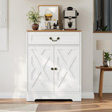 Garvee Gabinete De Barra De Café Estilo Granja Con 2 Puertas Y Cajón, Estante Ajustable, Madera Ingeniería, Latón, Cocina Y Comedor