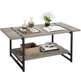 Garvee Mesa de Centro para Salón con Estructura de Acero y Estantes de Almacenamiento 104x55x76cm Diseño Industrial Moderno - Gris