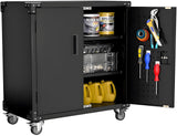 Garvee Gabinete De Almacenamiento Metálico Para Herramientas Con 2 Estantes Ajustables Y Cerraduras, Ruedas Giratorias, Acero Resistente Antióxido, Carro Para Garage Y Taller