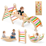 Garvee Set de Escalada Infantil 9 en 1, Madera Resistente, Arco Balancín y Pinball, Colorido, Interior y Exterior, Compacto - Colorido