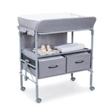 Garvee Wickeltisch Para Bebés Plegable Ajustable En Altura Con 2 Cestas De Almacenamiento, Cinturón De Seguridad, Superficie Impermeable, Barra Para Ropa, 4 Ruedas Con Freno, Compacto, Gris Oscuro, Ideal Para Espacios Pequeños - Gris oscuro