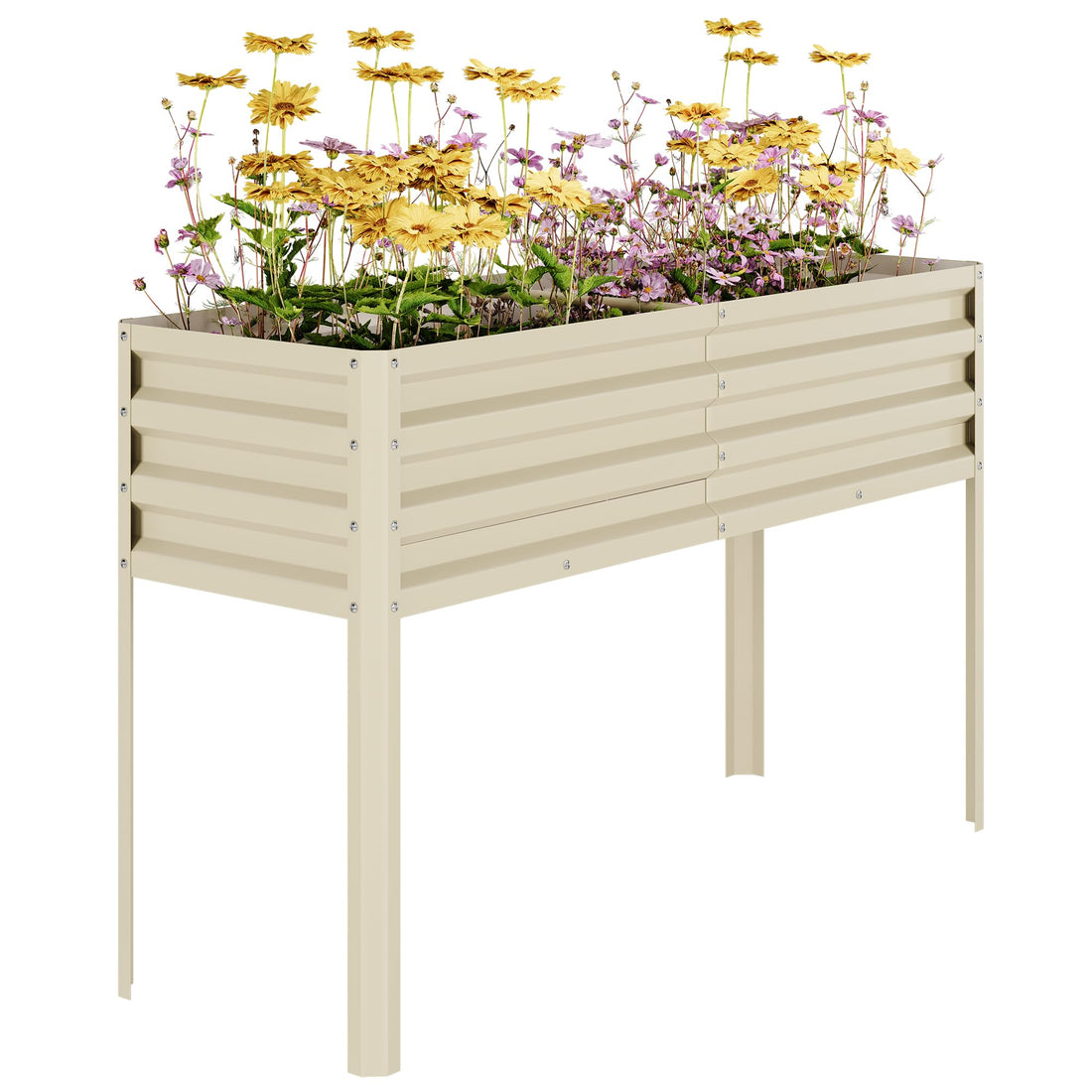 Garvee Cama de Jardín Elevada Galvanizada con Sistema de Autorriego, Acero Resistente, Modular, para Huertos y Patios, 81cm, Color Beige