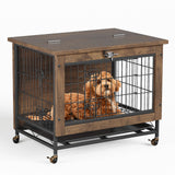 Garvee Jaula para Perros Pequeños 67x50x65cm Acero Carbono Tablero de Densidad 2 Puertas Ruedas Mueble Multifuncional Interior Hogares Color Madera