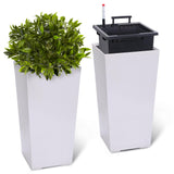 Garvee Macetas Rectangulares Altas 57 cm Set 2 con Drenaje y Ruedas para Patio y Oficina, Plástico Resistente, Monitor de Agua, Manejo Fácil