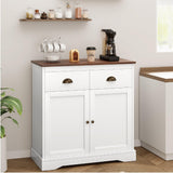 Garvee Aparador Moderno con 2 Puertas y 2 Cajones, Mueble Auxiliar de Almacenamiento para Cocina, Salón o Comedor, Diseño Minimalista en Blanco