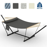 Garvee Hamaca Doble de 12FT con Soporte de Acero en T, Cama Colgante con Barra de Madera para Jardín y Exterior, Gris Antracita para 2 Personas - Gris oscuro